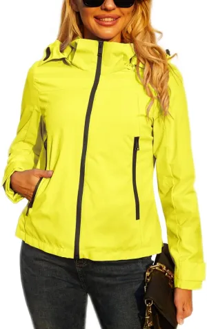 Lightweight Jacket Womens Trench Coat Waterproof Long Sleeve Hooded Jacket Casual Windproof Outwear