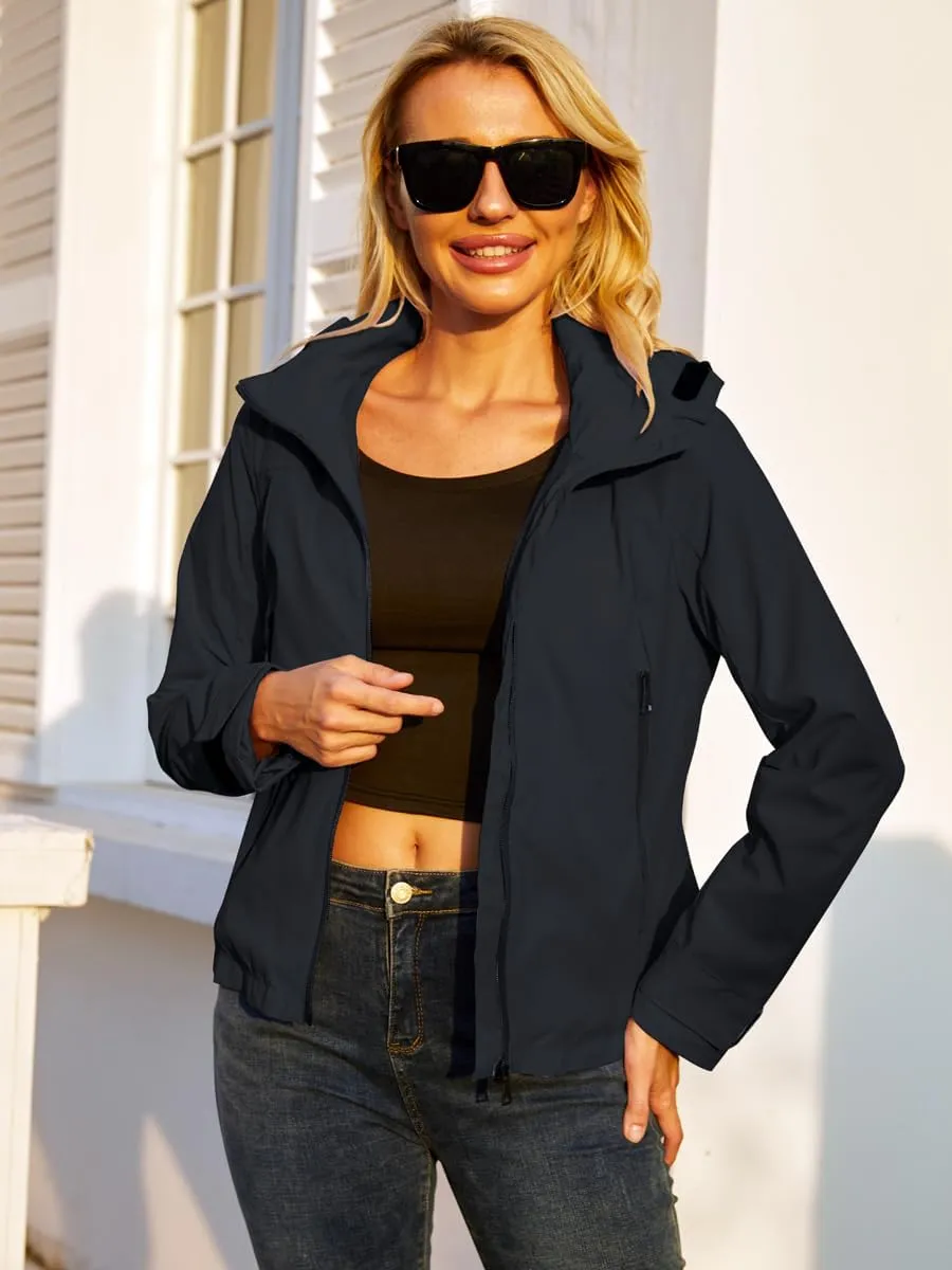Lightweight Jacket Womens Trench Coat Waterproof Long Sleeve Hooded Jacket Casual Windproof Outwear
