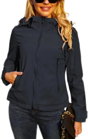 Lightweight Jacket Womens Trench Coat Waterproof Long Sleeve Hooded Jacket Casual Windproof Outwear