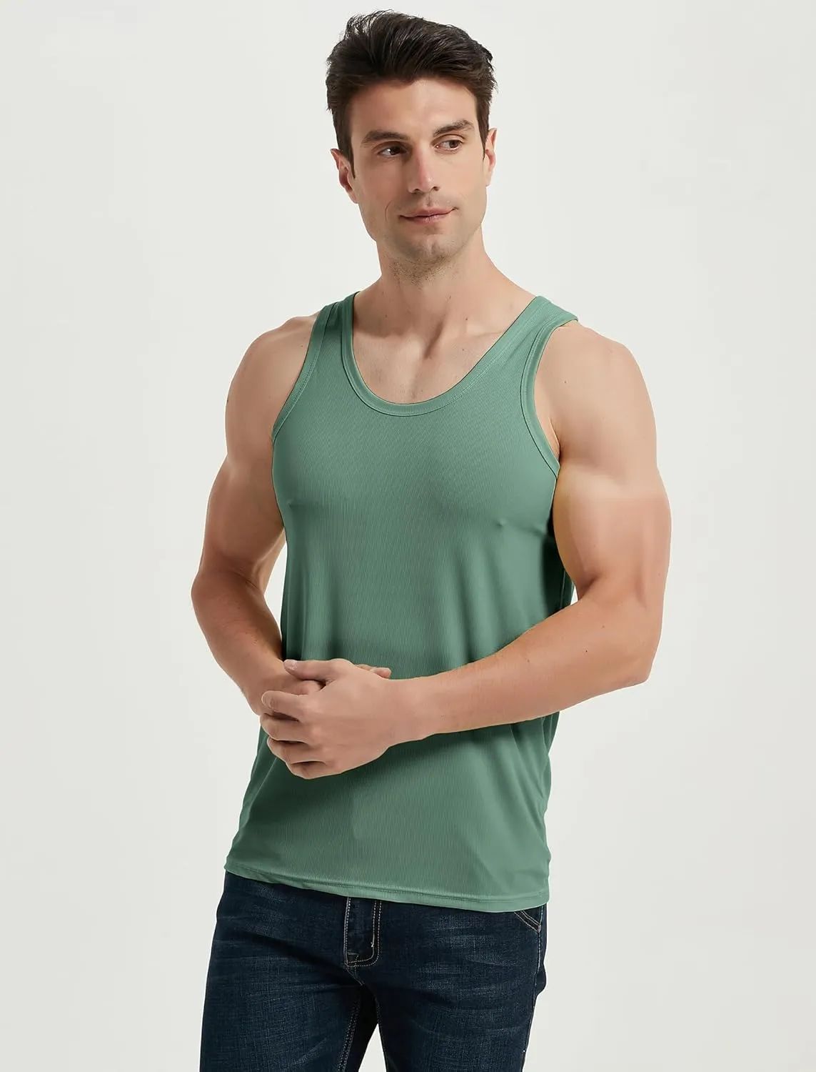 Locachy Men's Quick Dry Stretchy Workout Tank Top Athletic Gym Bodybuilding Fitness Sleeveless T-Shirts