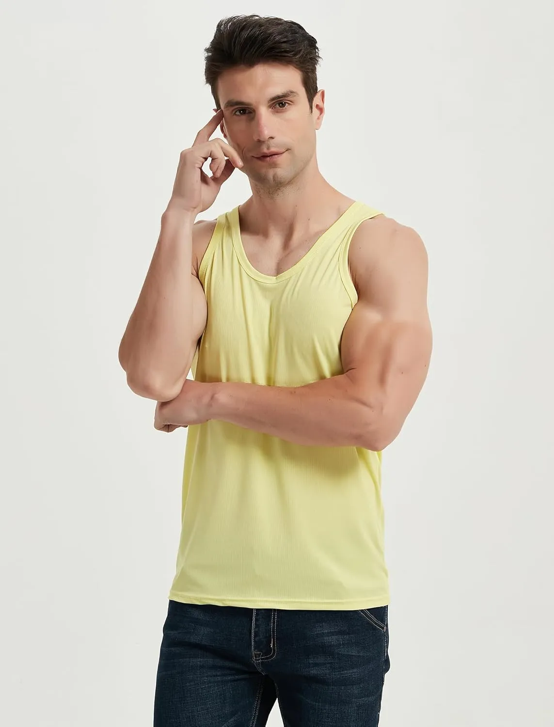 Locachy Men's Quick Dry Stretchy Workout Tank Top Athletic Gym Bodybuilding Fitness Sleeveless T-Shirts