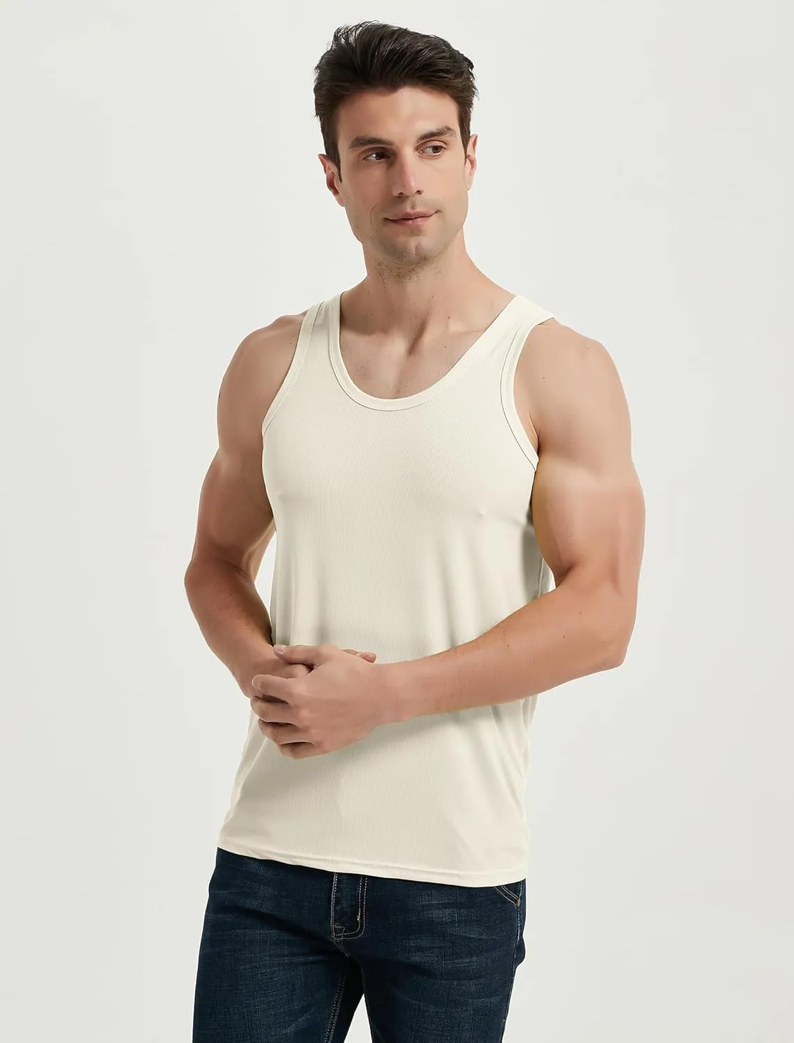 Locachy Men's Quick Dry Stretchy Workout Tank Top Athletic Gym Bodybuilding Fitness Sleeveless T-Shirts