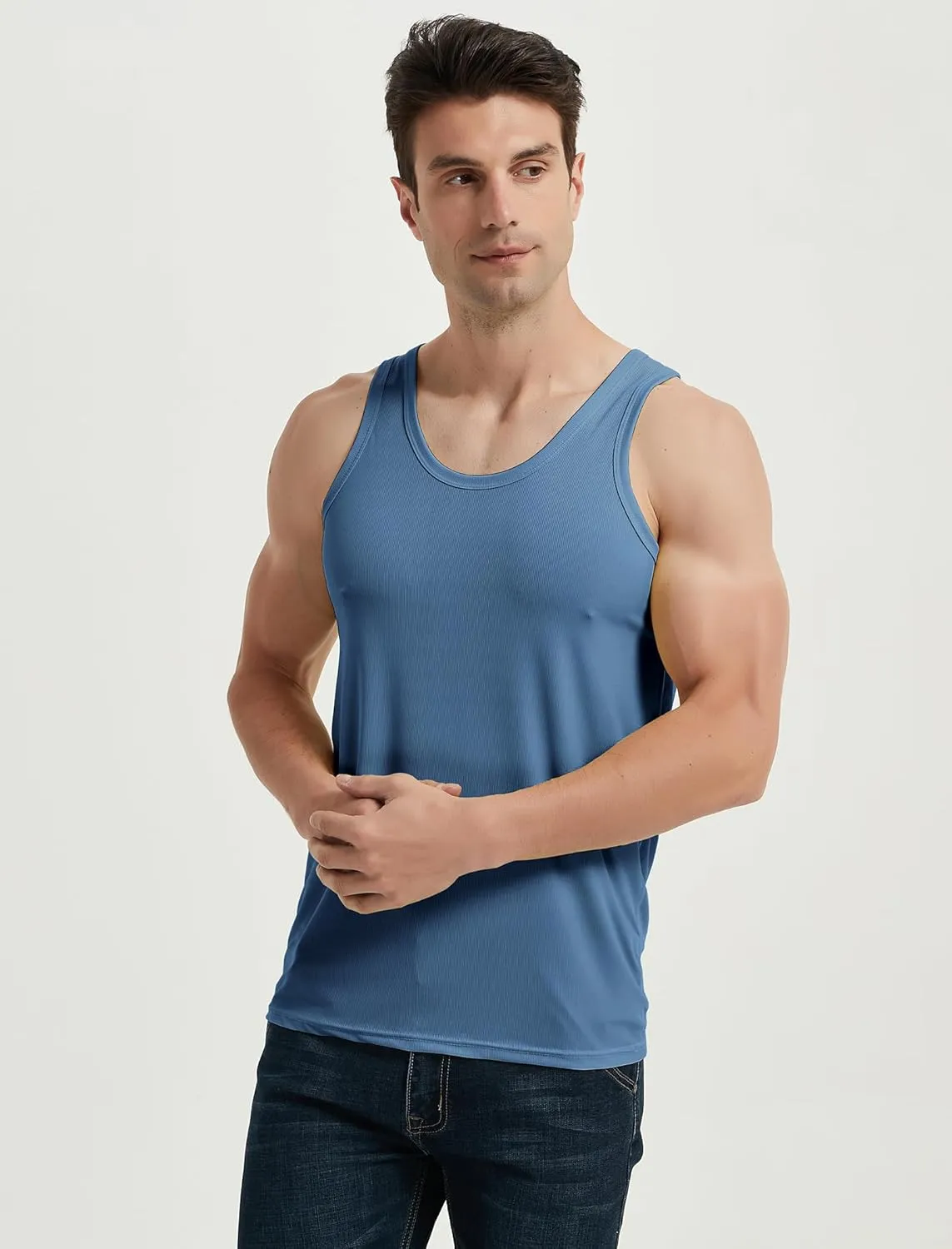 Locachy Men's Quick Dry Stretchy Workout Tank Top Athletic Gym Bodybuilding Fitness Sleeveless T-Shirts