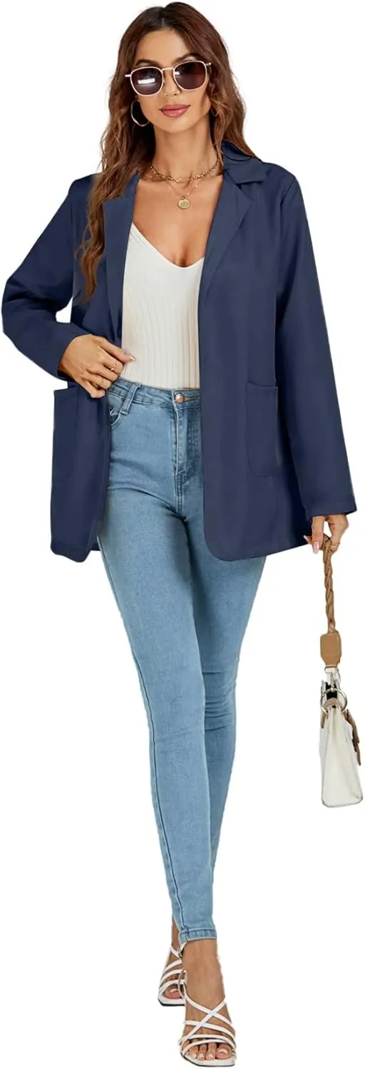 LYANER Women's Casual Long Sleeve Work Office Suit Cardigan Blazer Jackets with Pockets