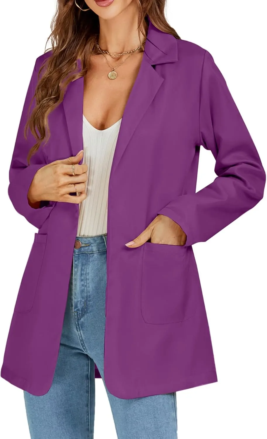 LYANER Women's Casual Long Sleeve Work Office Suit Cardigan Blazer Jackets with Pockets