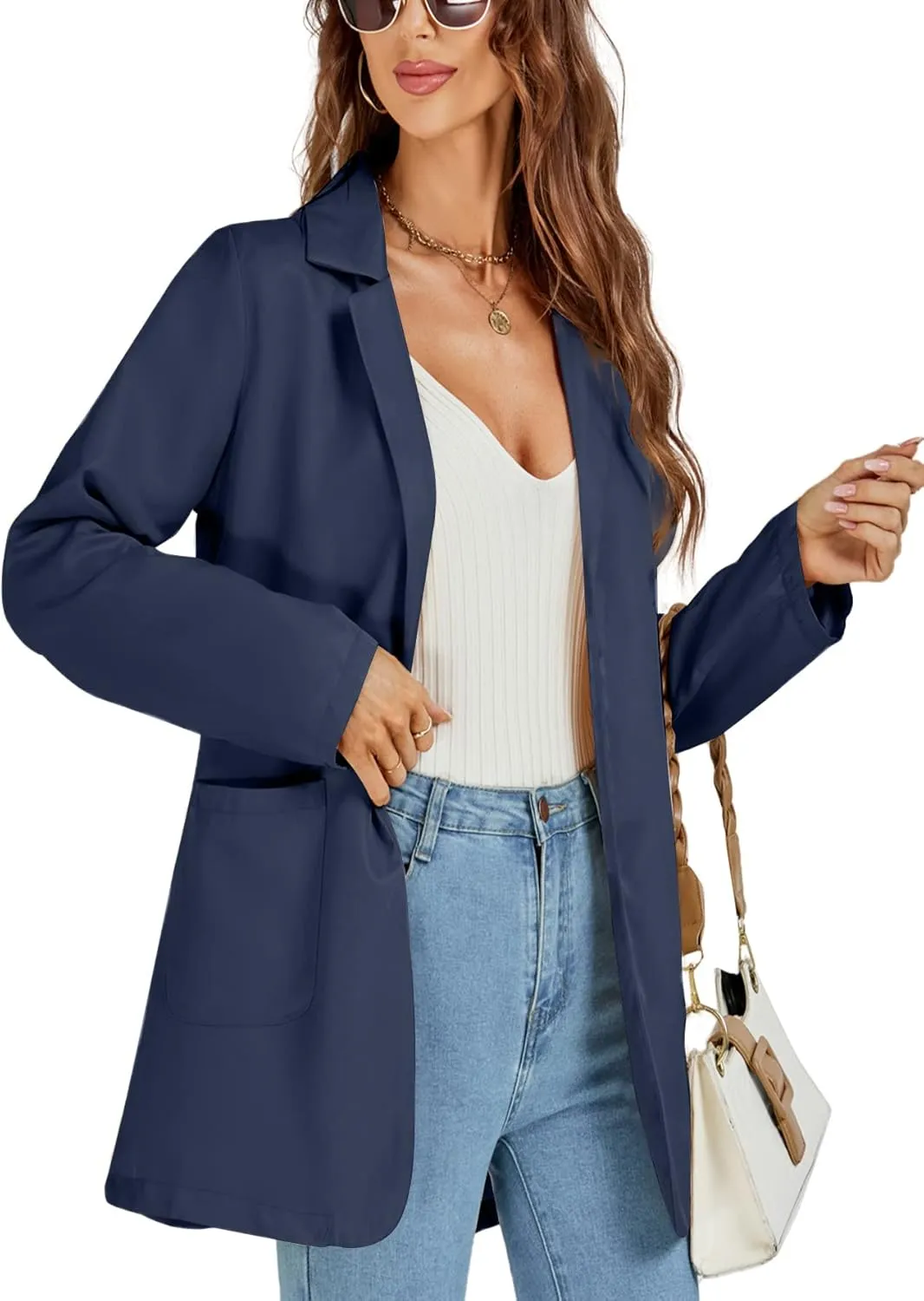LYANER Women's Casual Long Sleeve Work Office Suit Cardigan Blazer Jackets with Pockets