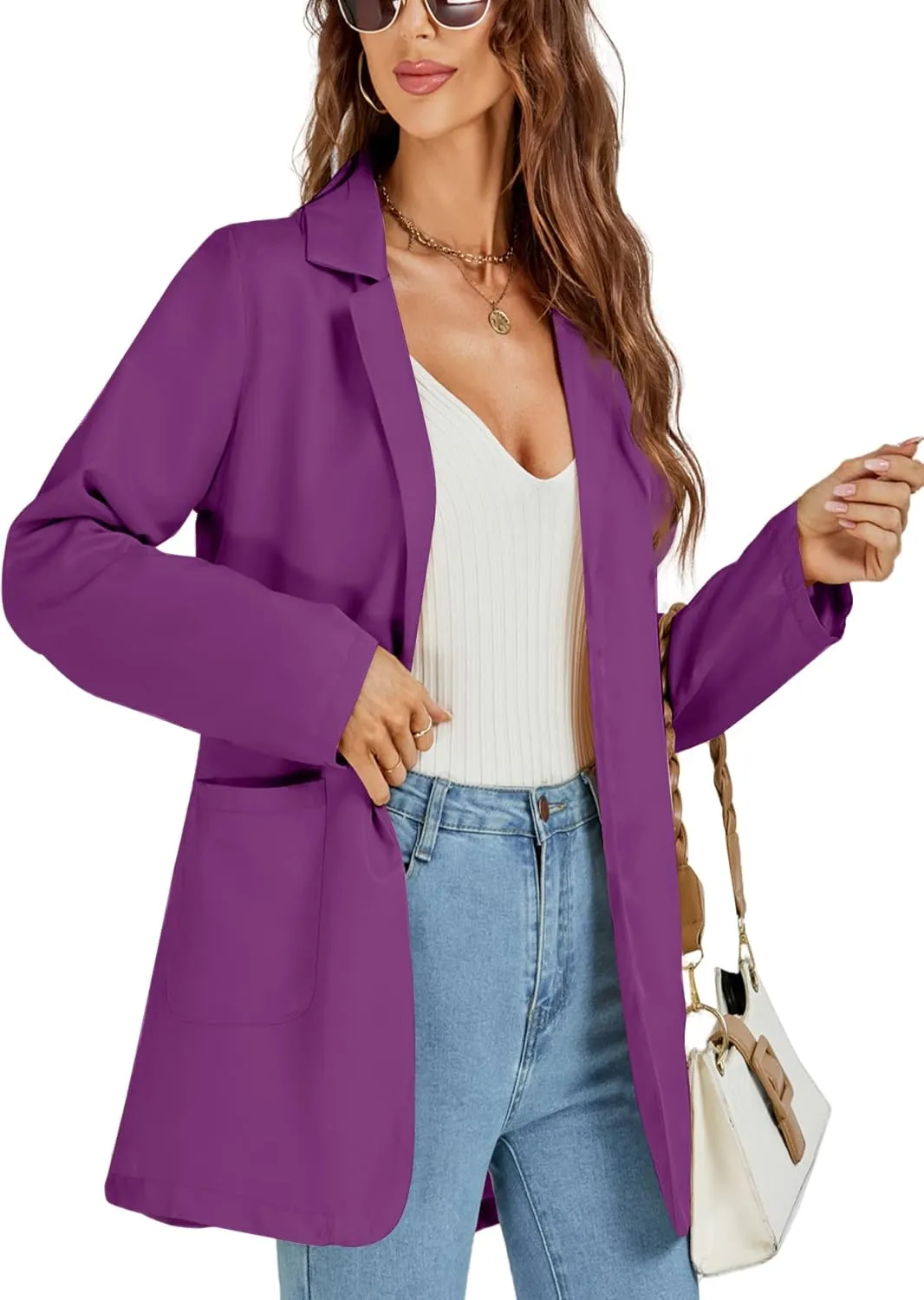 LYANER Women's Casual Long Sleeve Work Office Suit Cardigan Blazer Jackets with Pockets