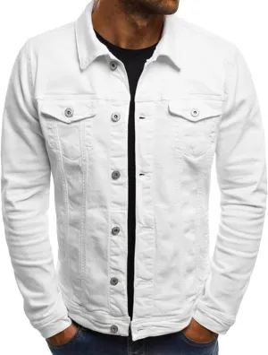 Maiyifu-GJ Distressed Denim Jacket for Men Long Sleeve Button Down Jean Coat Fashion Casual Slim Fit Trucker Jackets