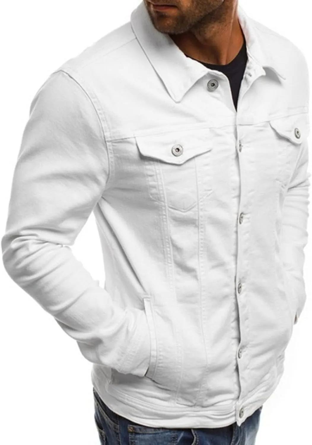 Maiyifu-GJ Distressed Denim Jacket for Men Long Sleeve Button Down Jean Coat Fashion Casual Slim Fit Trucker Jackets