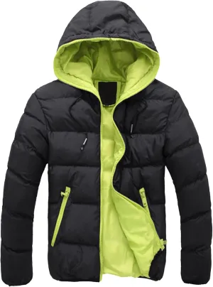 Maiyifu-GJ Men Hooded Winter Down Jackets Coat Thicken Padded Parka Warm Outerwear Lightweight Waterproof Hiking Coat