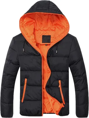 Maiyifu-GJ Men Hooded Winter Down Jackets Coat Thicken Padded Parka Warm Outerwear Lightweight Waterproof Hiking Coat
