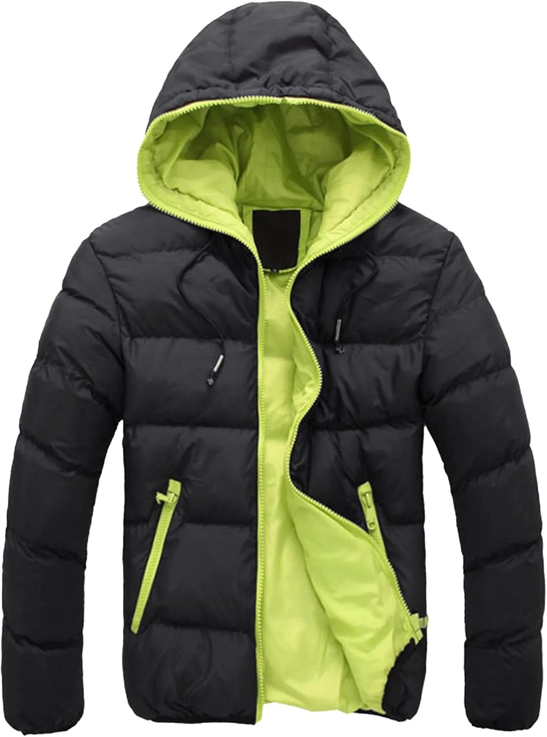 Maiyifu-GJ Men Hooded Winter Down Jackets Coat Thicken Padded Parka Warm Outerwear Lightweight Waterproof Hiking Coat