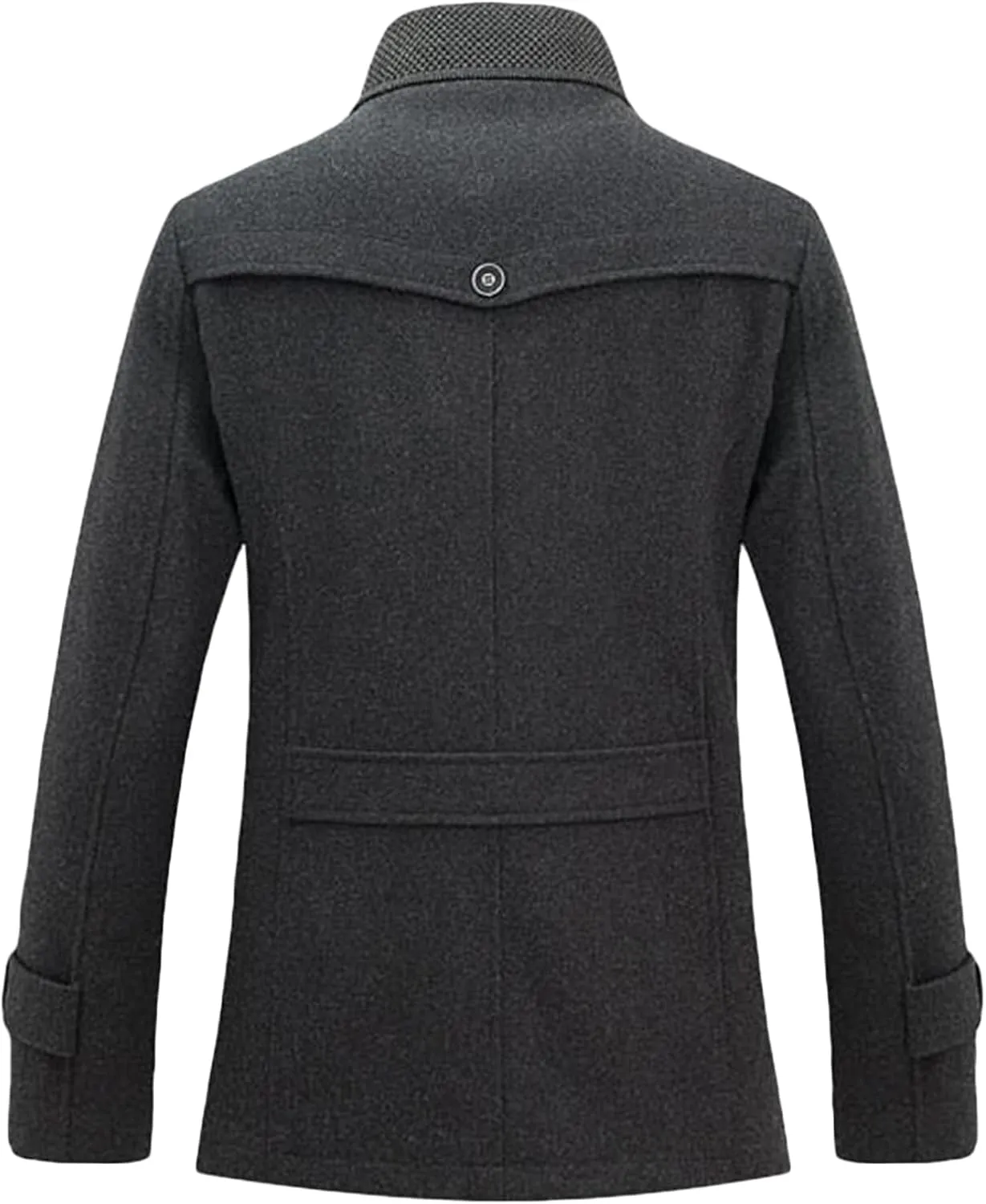 Maiyifu-GJ Men Stand Collar Wool Blend Pea Coat Stand Collar Military Jacket Single Breasted Trench Coats With Fleece Lined