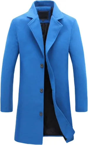 Maiyifu-GJ Men's Wool Blend Trench Coat Single Breasted Business Long Pea Coats Lightweight Notched Lapel Overcoat Jacket