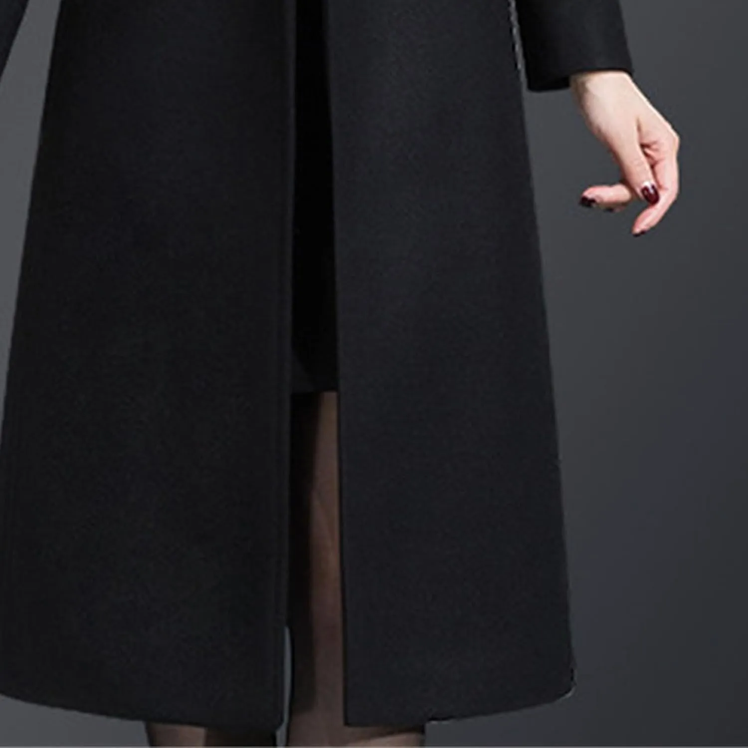 Maiyifu-GJ Women's Elegant Lapel Collar Coat Single Breasted Mid-Long Wool Blend Trench Coat Jackets Spring Fall Overcoat