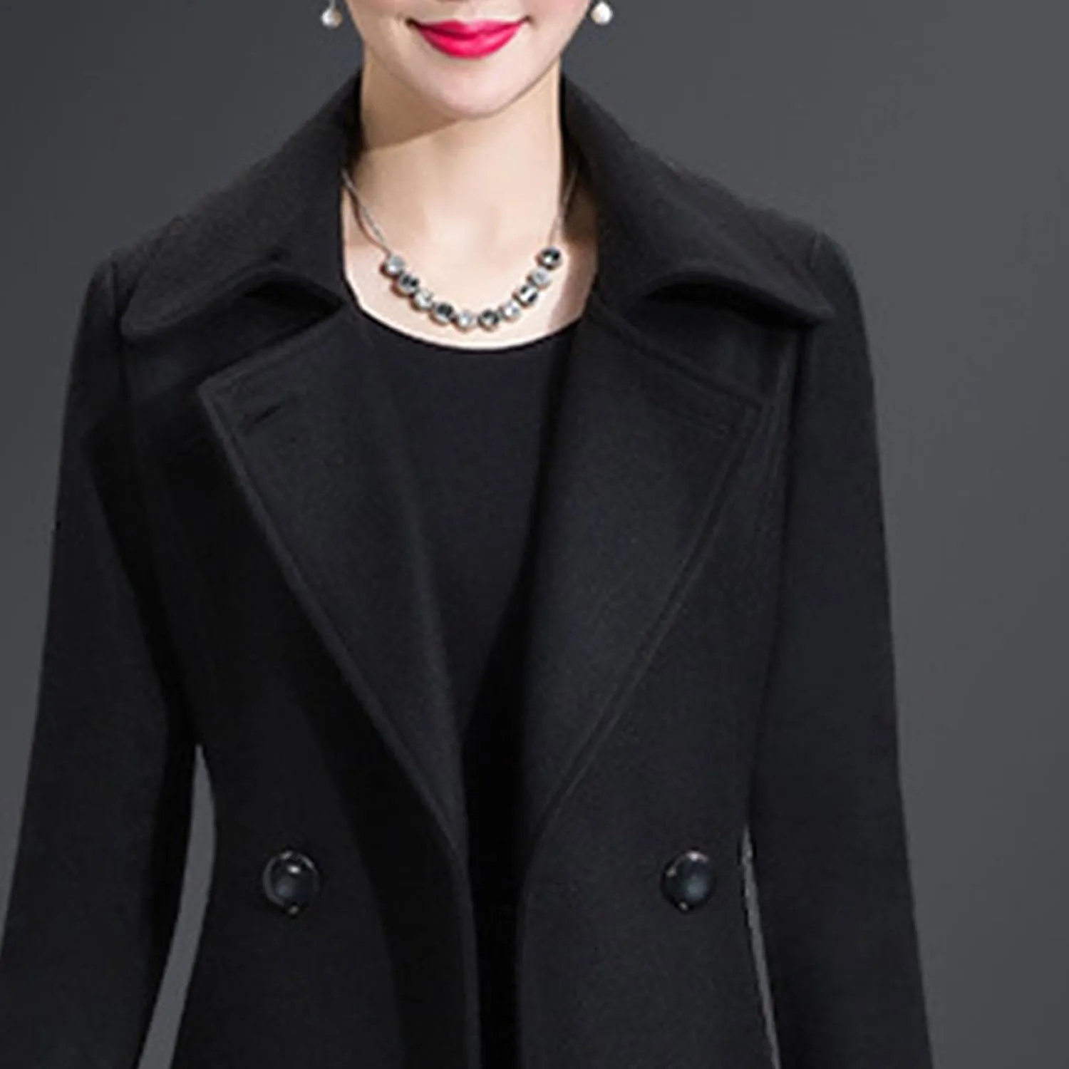 Maiyifu-GJ Women's Elegant Lapel Collar Coat Single Breasted Mid-Long Wool Blend Trench Coat Jackets Spring Fall Overcoat
