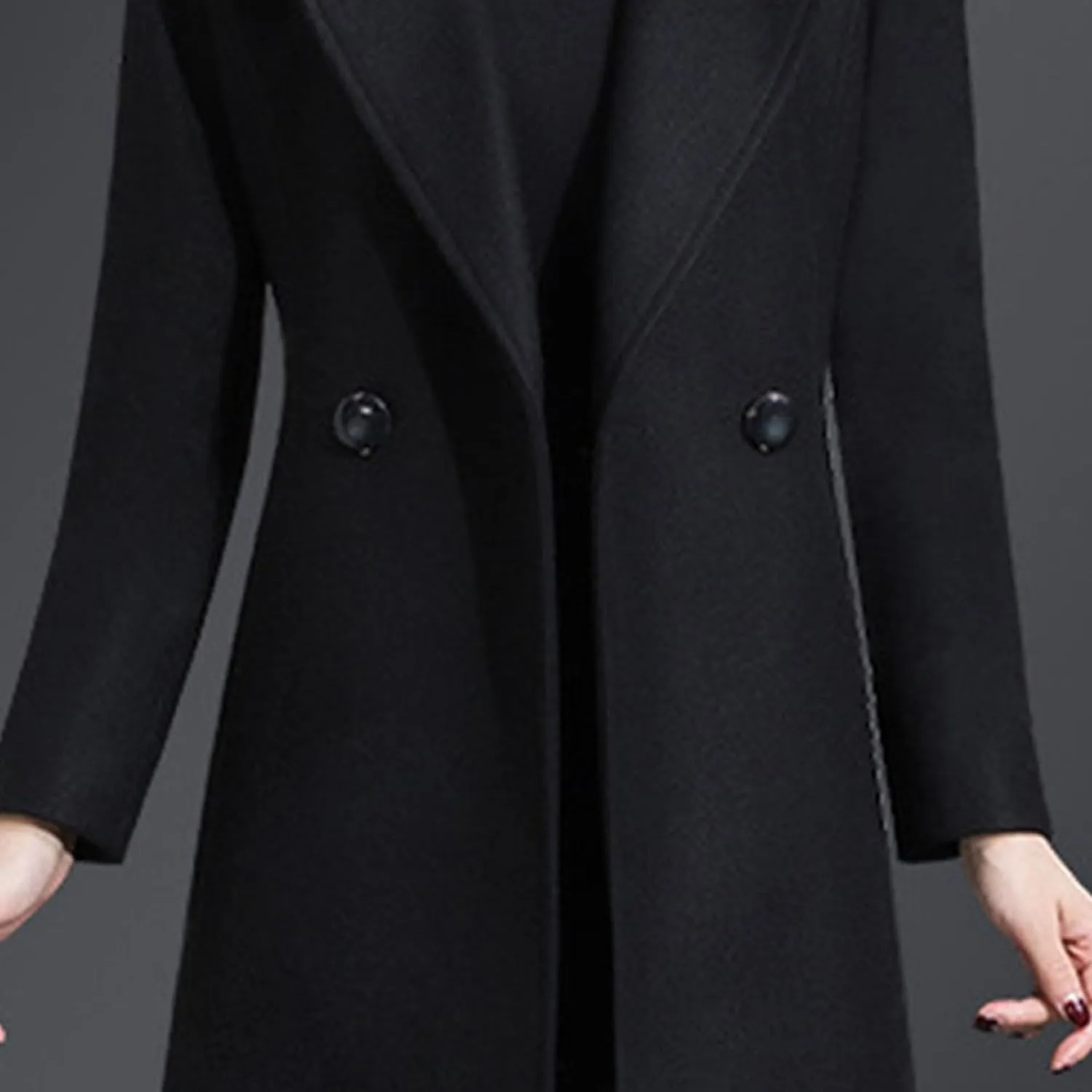 Maiyifu-GJ Women's Elegant Lapel Collar Coat Single Breasted Mid-Long Wool Blend Trench Coat Jackets Spring Fall Overcoat