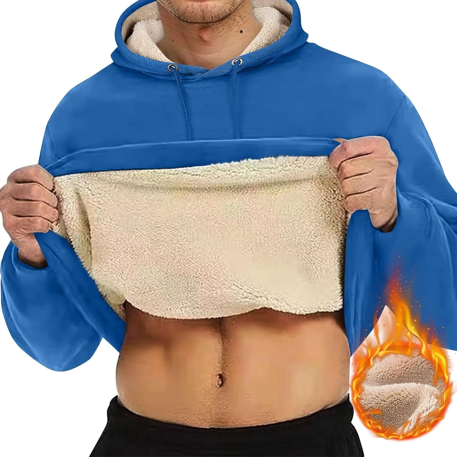 Mens Hoodies Winter Warm Pullover Long Sleeve Sherpa Hooded Sweatshirt Thick Plush Athletic Sweatshirts with Pockets
