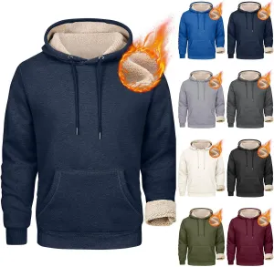 Mens Hoodies Winter Warm Pullover Long Sleeve Sherpa Hooded Sweatshirt Thick Plush Athletic Sweatshirts with Pockets