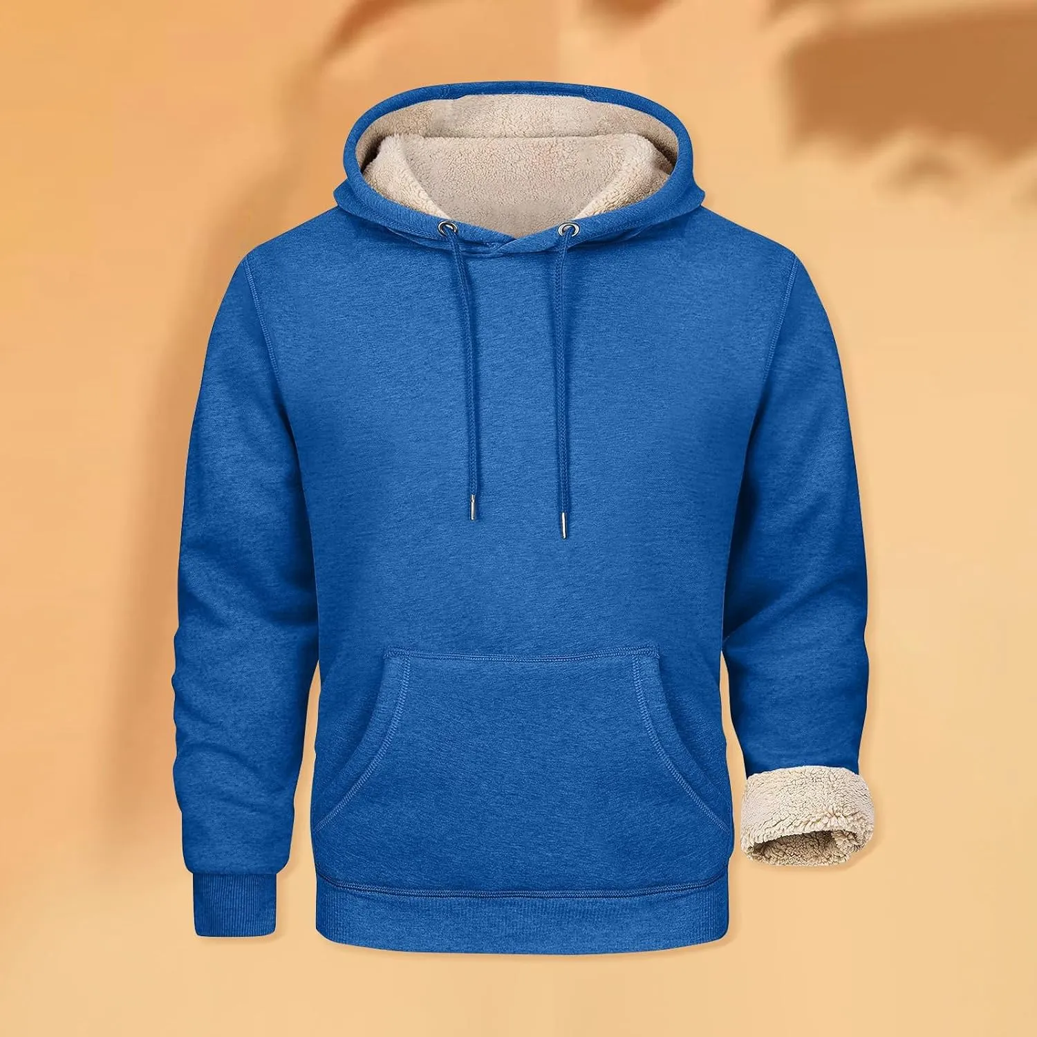 Mens Hoodies Winter Warm Pullover Long Sleeve Sherpa Hooded Sweatshirt Thick Plush Athletic Sweatshirts with Pockets