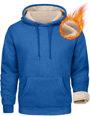 Mens Hoodies Winter Warm Pullover Long Sleeve Sherpa Hooded Sweatshirt Thick Plush Athletic Sweatshirts with Pockets