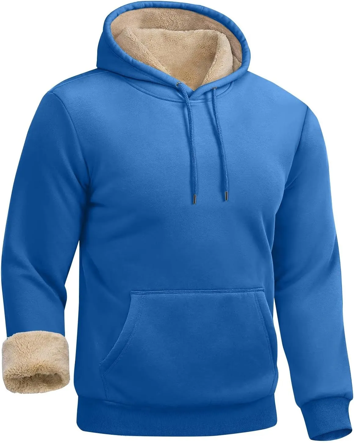 Mens Hoodies Winter Warm Pullover Long Sleeve Sherpa Hooded Sweatshirt Thick Plush Athletic Sweatshirts with Pockets