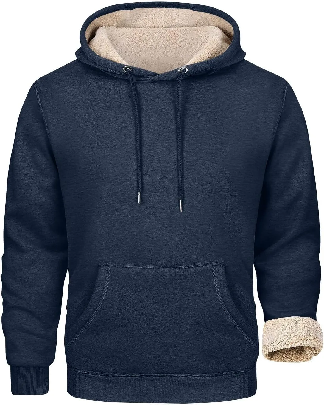 Mens Hoodies Winter Warm Pullover Long Sleeve Sherpa Hooded Sweatshirt Thick Plush Athletic Sweatshirts with Pockets