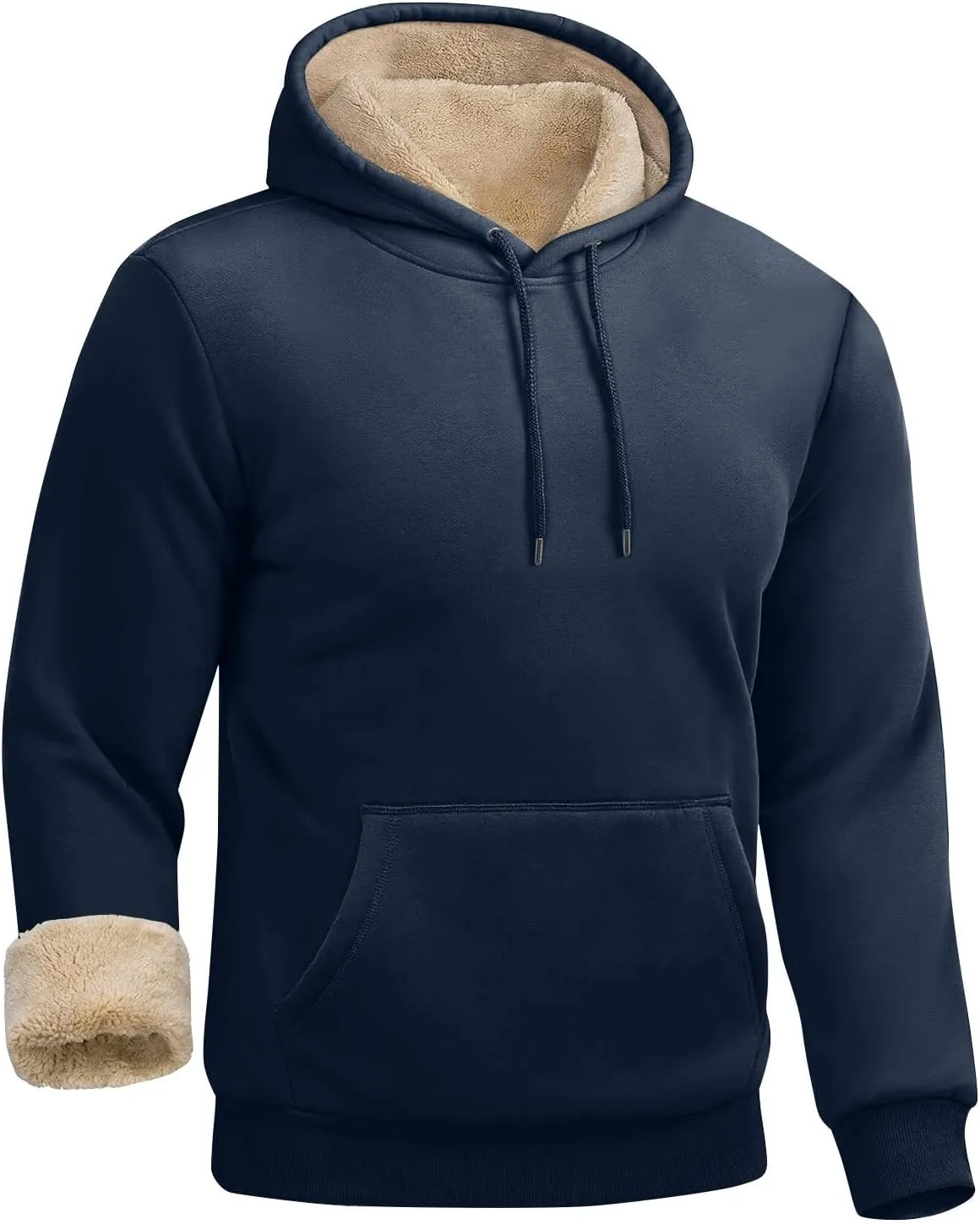 Mens Hoodies Winter Warm Pullover Long Sleeve Sherpa Hooded Sweatshirt Thick Plush Athletic Sweatshirts with Pockets
