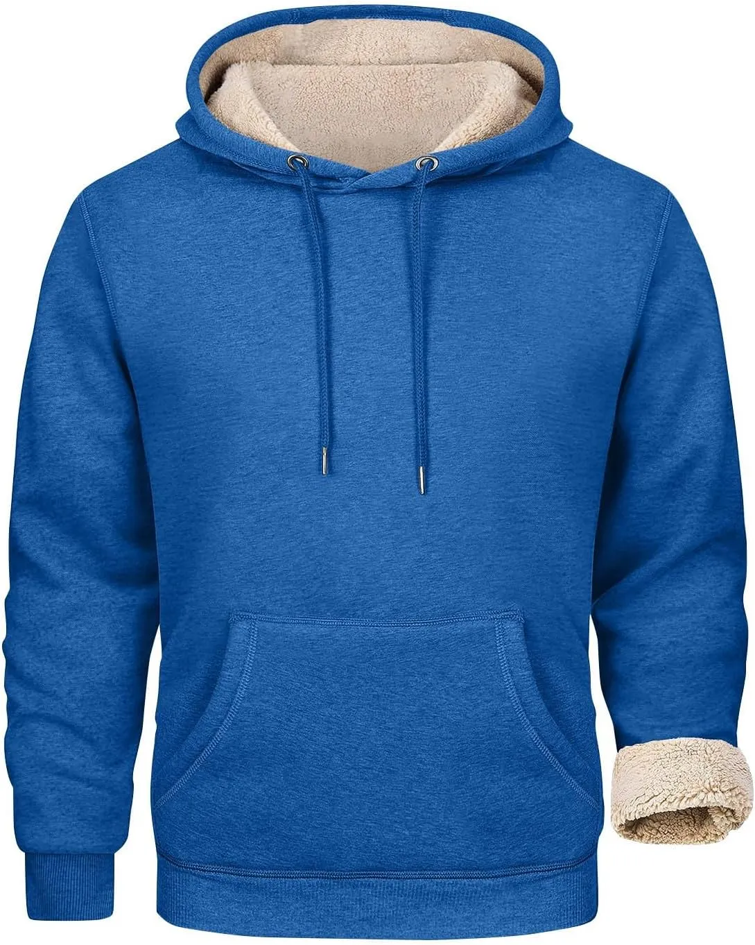 Mens Hoodies Winter Warm Pullover Long Sleeve Sherpa Hooded Sweatshirt Thick Plush Athletic Sweatshirts with Pockets