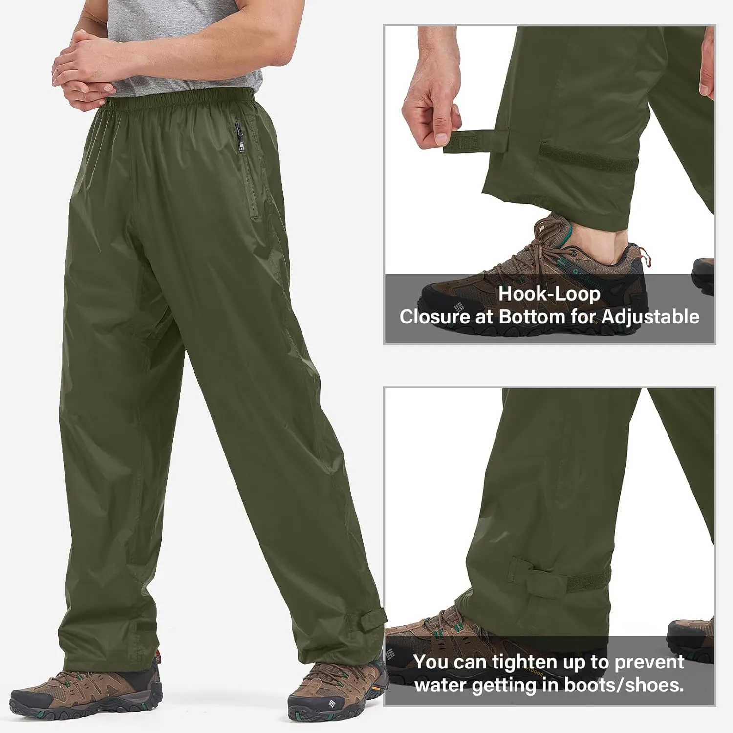 Men's Rain Pants Waterproof Windproof Hiking Rain Over Pants for Outdoor Fishing Golf Motorcycle Cycling
