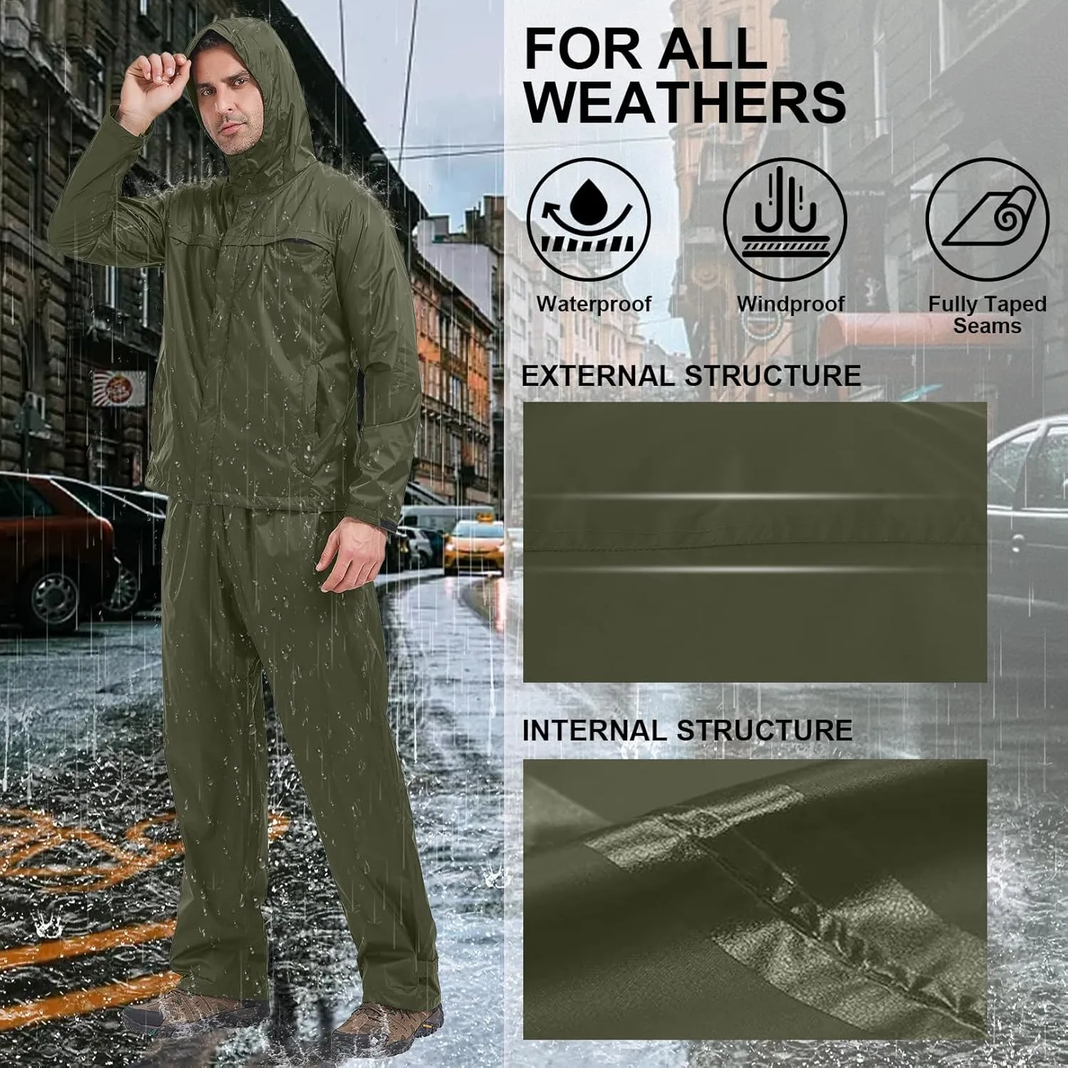 Men's Rain Pants Waterproof Windproof Hiking Rain Over Pants for Outdoor Fishing Golf Motorcycle Cycling