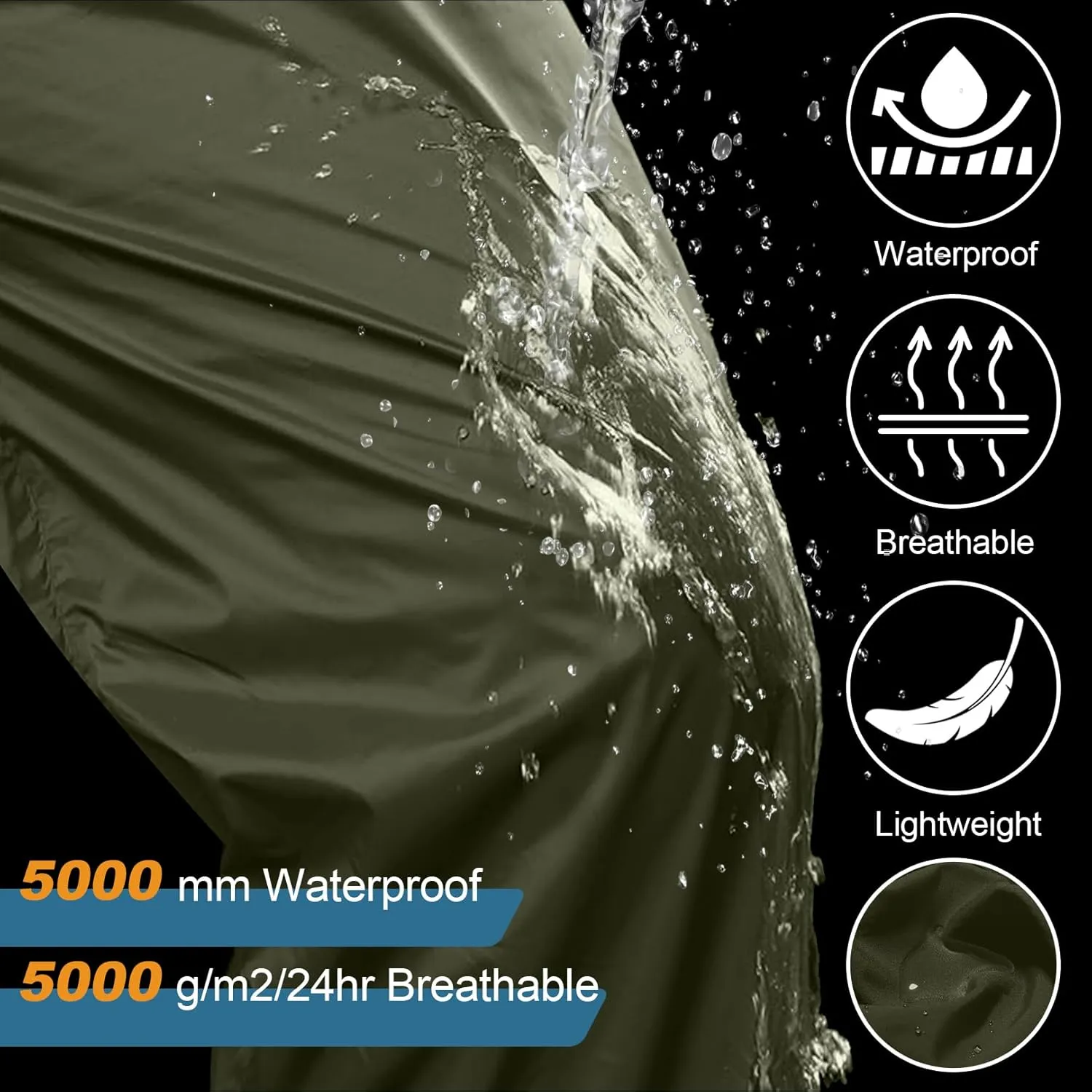 Men's Rain Pants Waterproof Windproof Hiking Rain Over Pants for Outdoor Fishing Golf Motorcycle Cycling