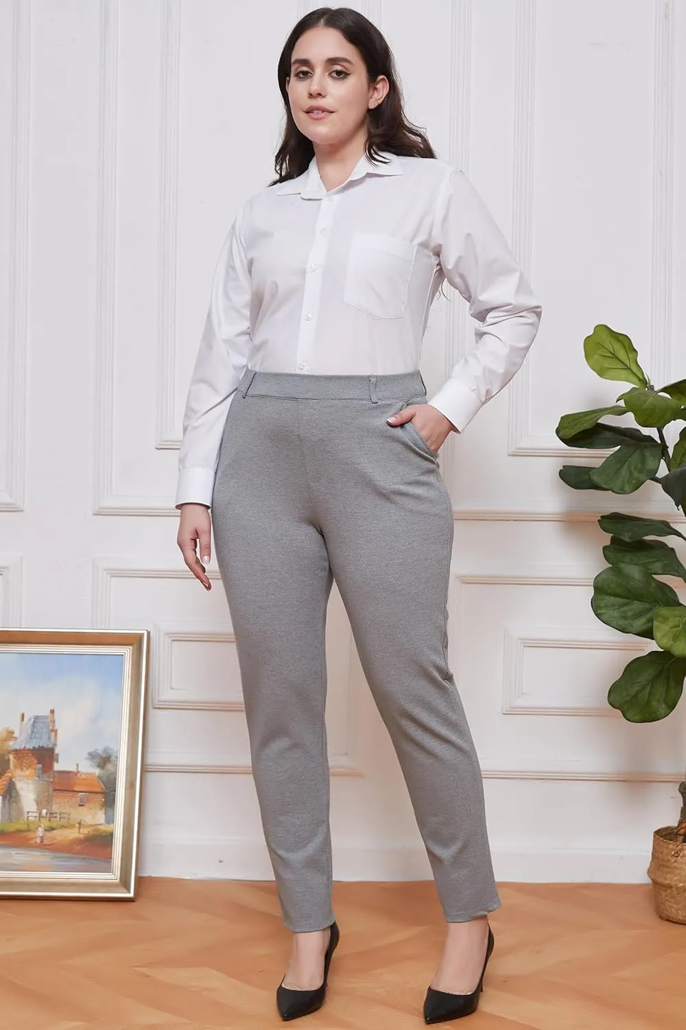 MGWDT Pants for Women's Dress Stretchy Blazer Business Pull On Work Pants