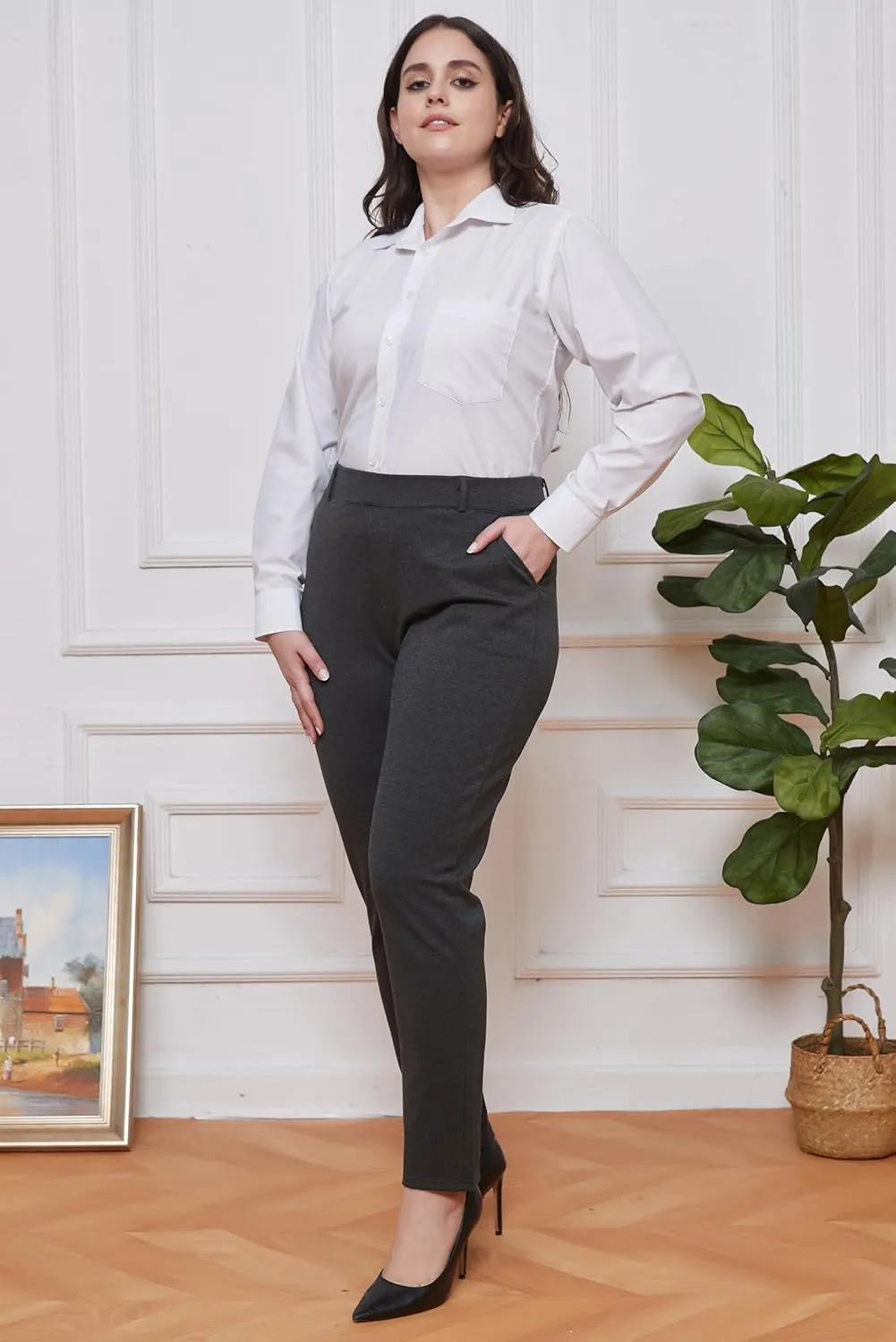 MGWDT Pants for Women's Dress Stretchy Blazer Business Pull On Work Pants