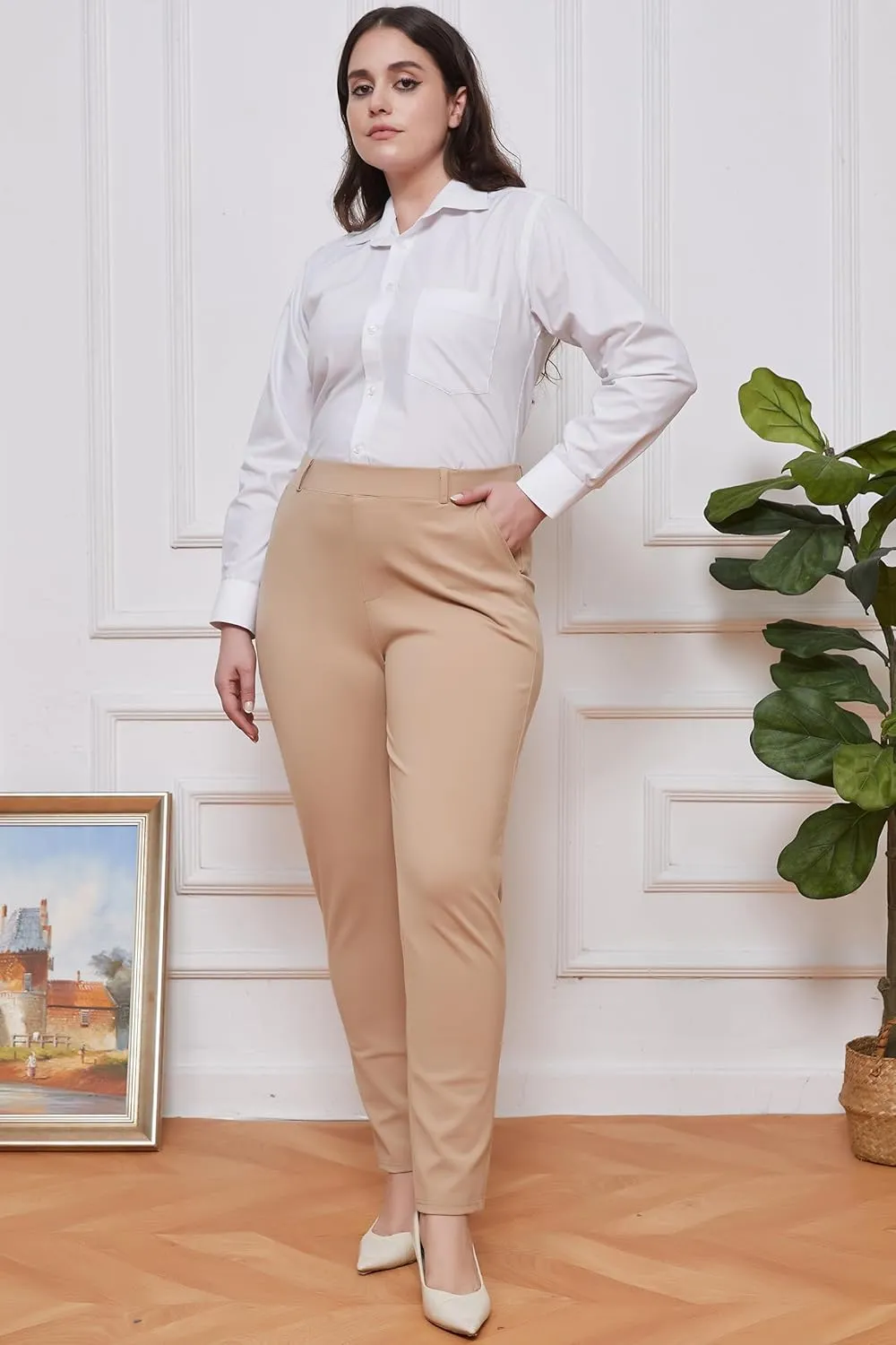 MGWDT Pants for Women's Dress Stretchy Blazer Business Pull On Work Pants
