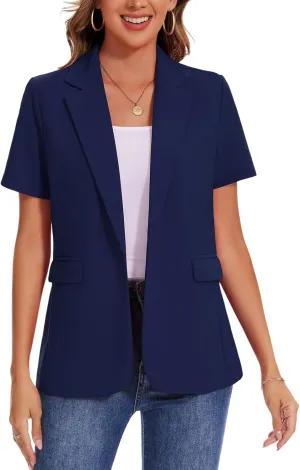 MINTLIMIT Women Short Sleeve Blazer Lightweight Button Front Business Jacket Notched Lapel Work Office Blazers with Pockets