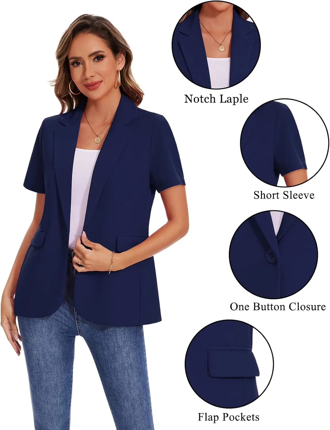 MINTLIMIT Women Short Sleeve Blazer Lightweight Button Front Business Jacket Notched Lapel Work Office Blazers with Pockets