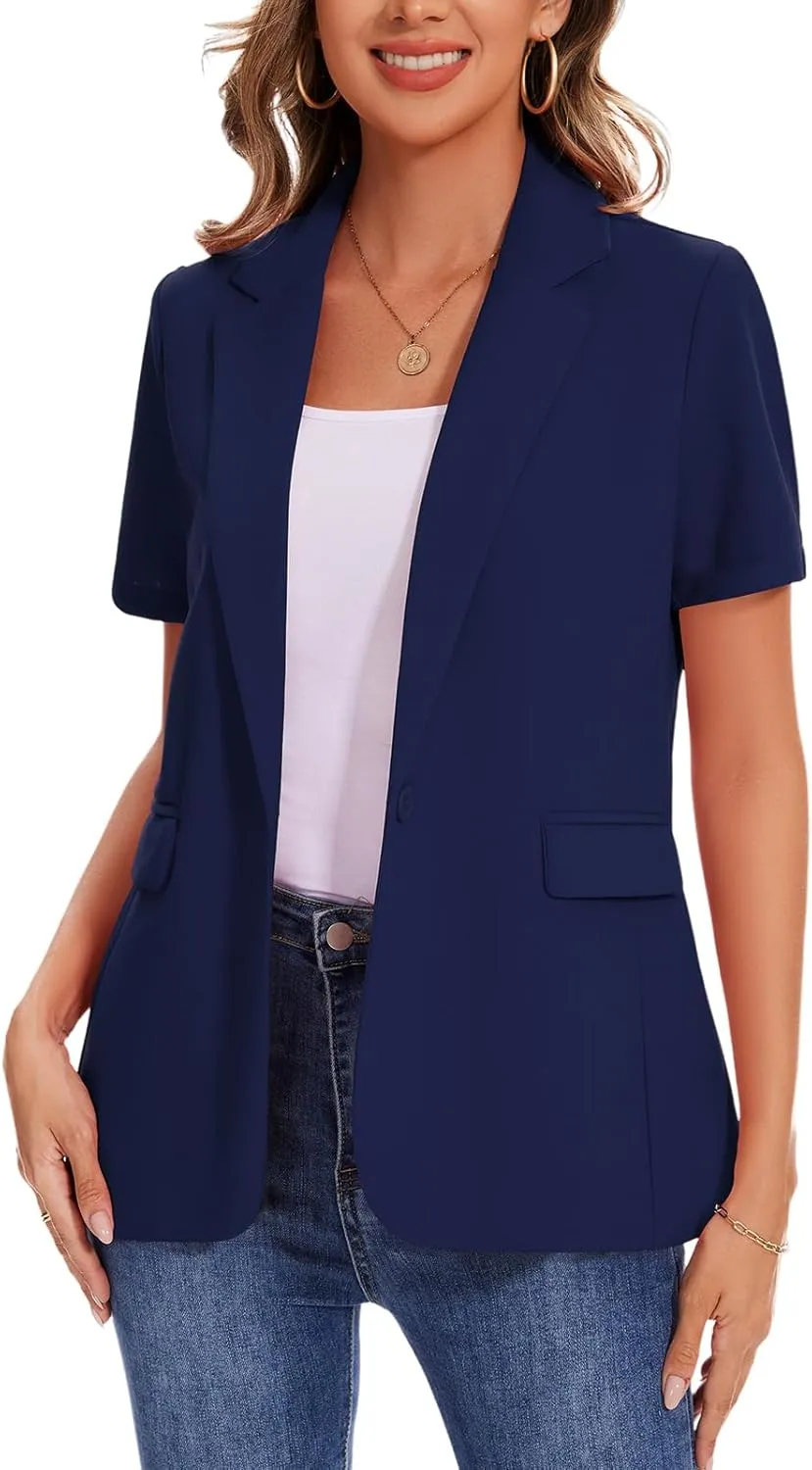 MINTLIMIT Women Short Sleeve Blazer Lightweight Button Front Business Jacket Notched Lapel Work Office Blazers with Pockets