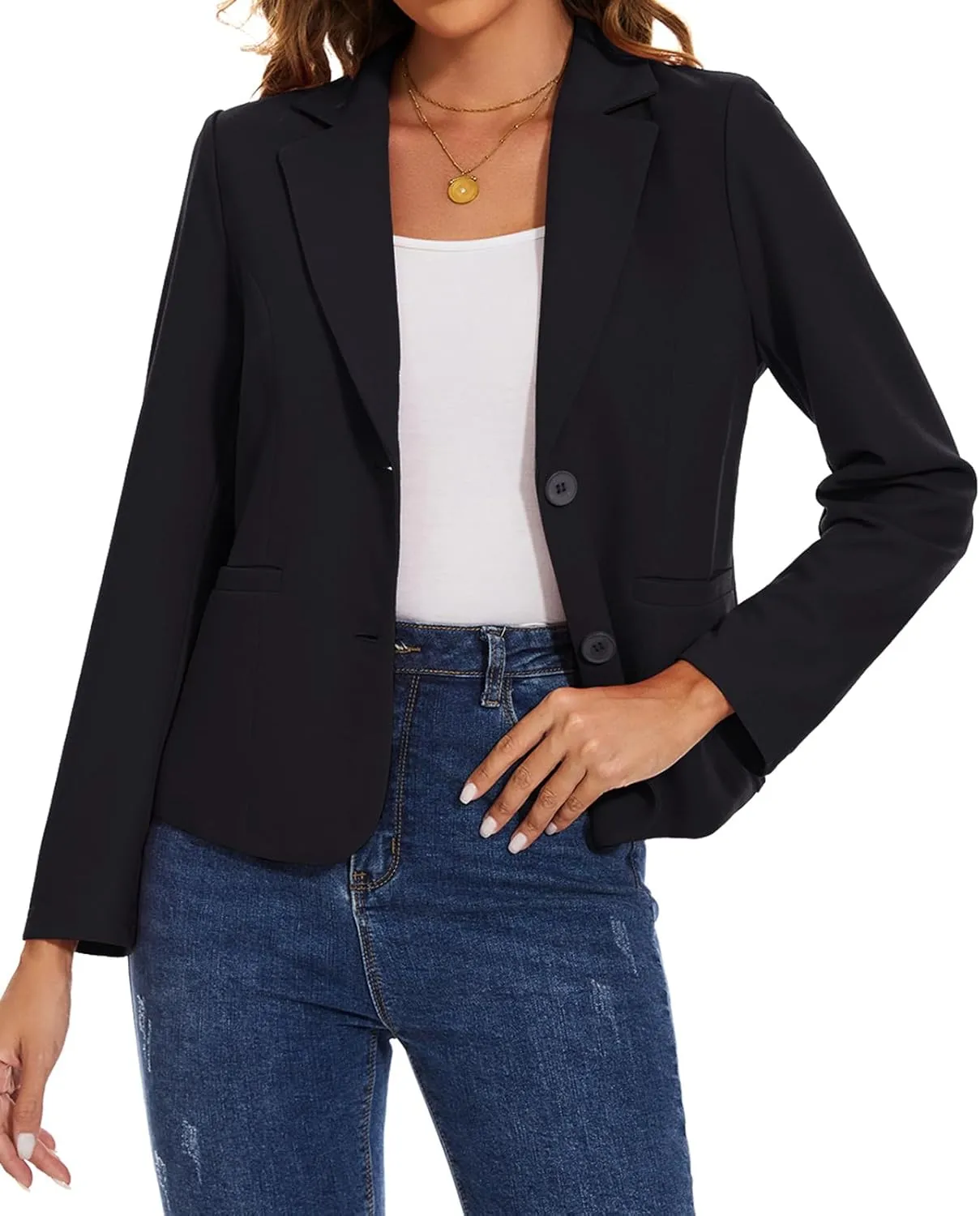 MINTLIMIT Women's Button Front Blazers Long Sleeve Lapel Stretch Casual Office Work Business Blazer Suit Jacket with Pockets