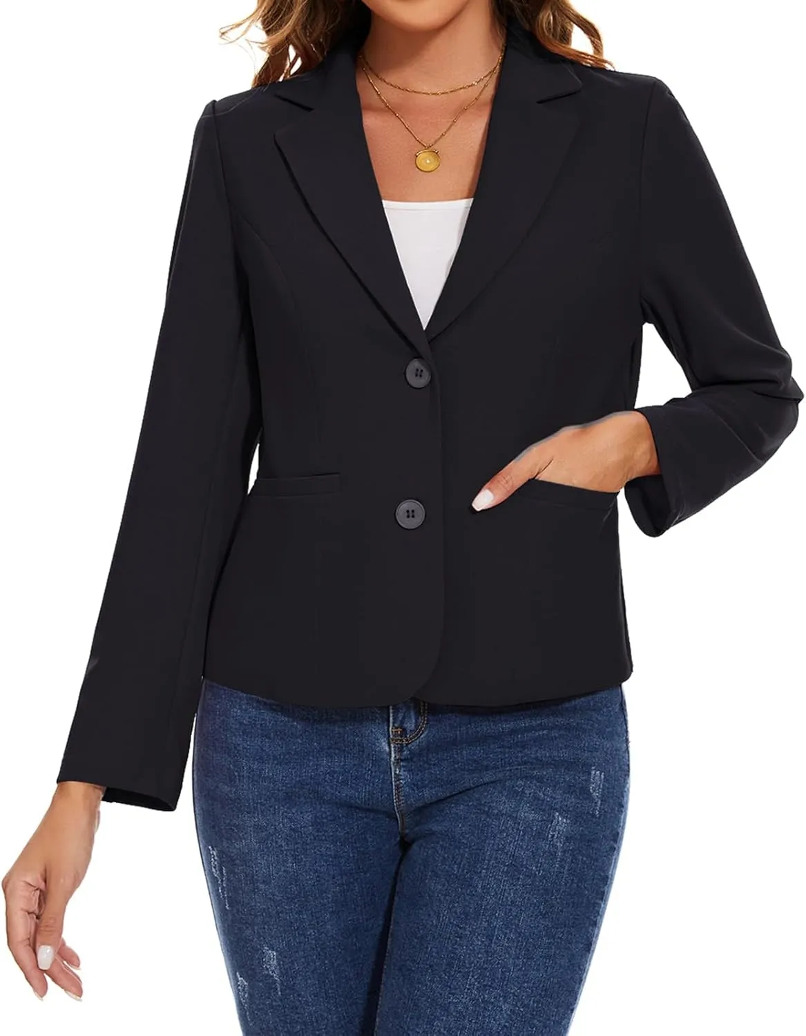 MINTLIMIT Women's Button Front Blazers Long Sleeve Lapel Stretch Casual Office Work Business Blazer Suit Jacket with Pockets