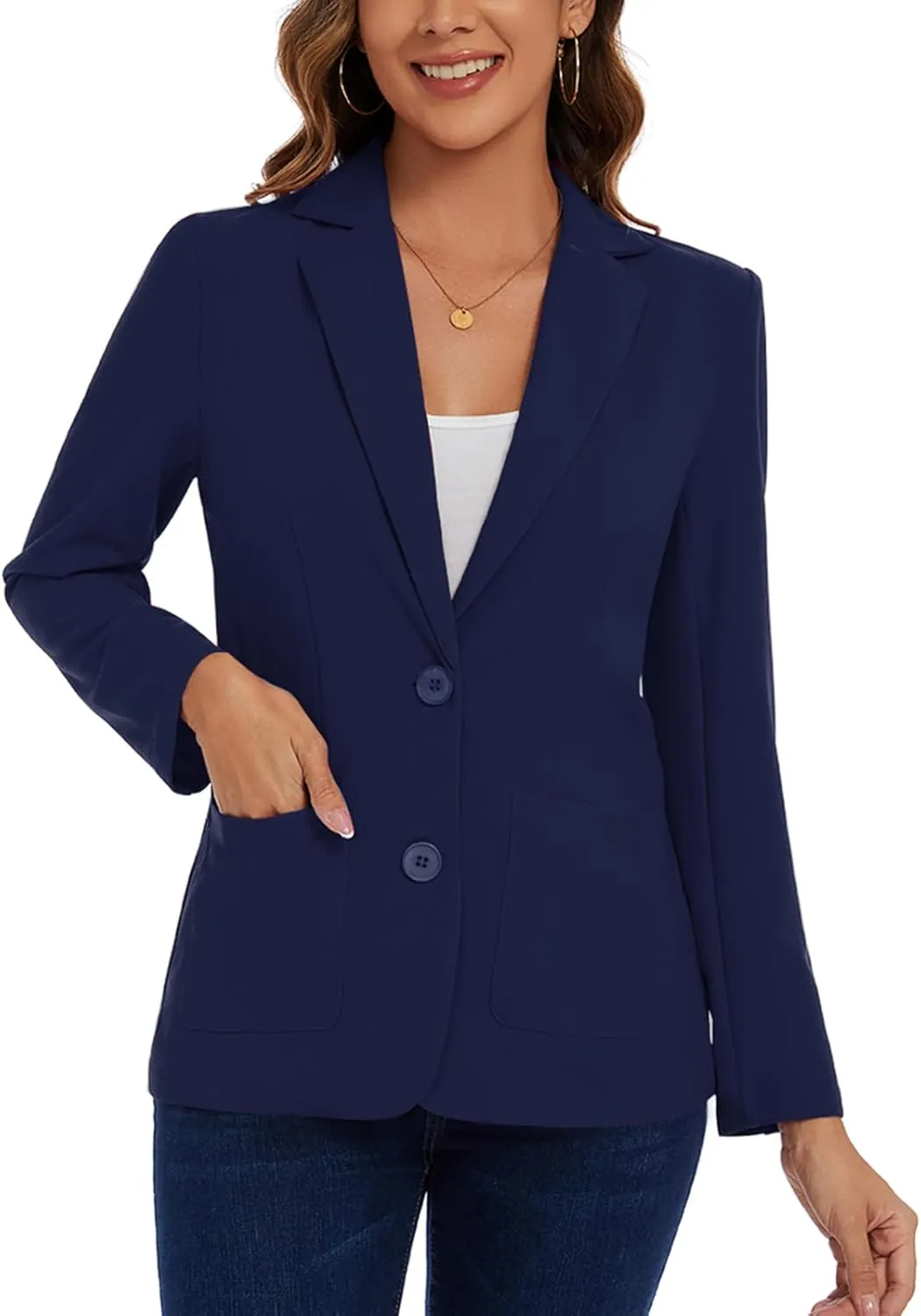 MINTLIMIT Womens Casual Long Sleeve Blazer Button Front Notch Lapel Work Office Business Blazers Jackets with Pockets