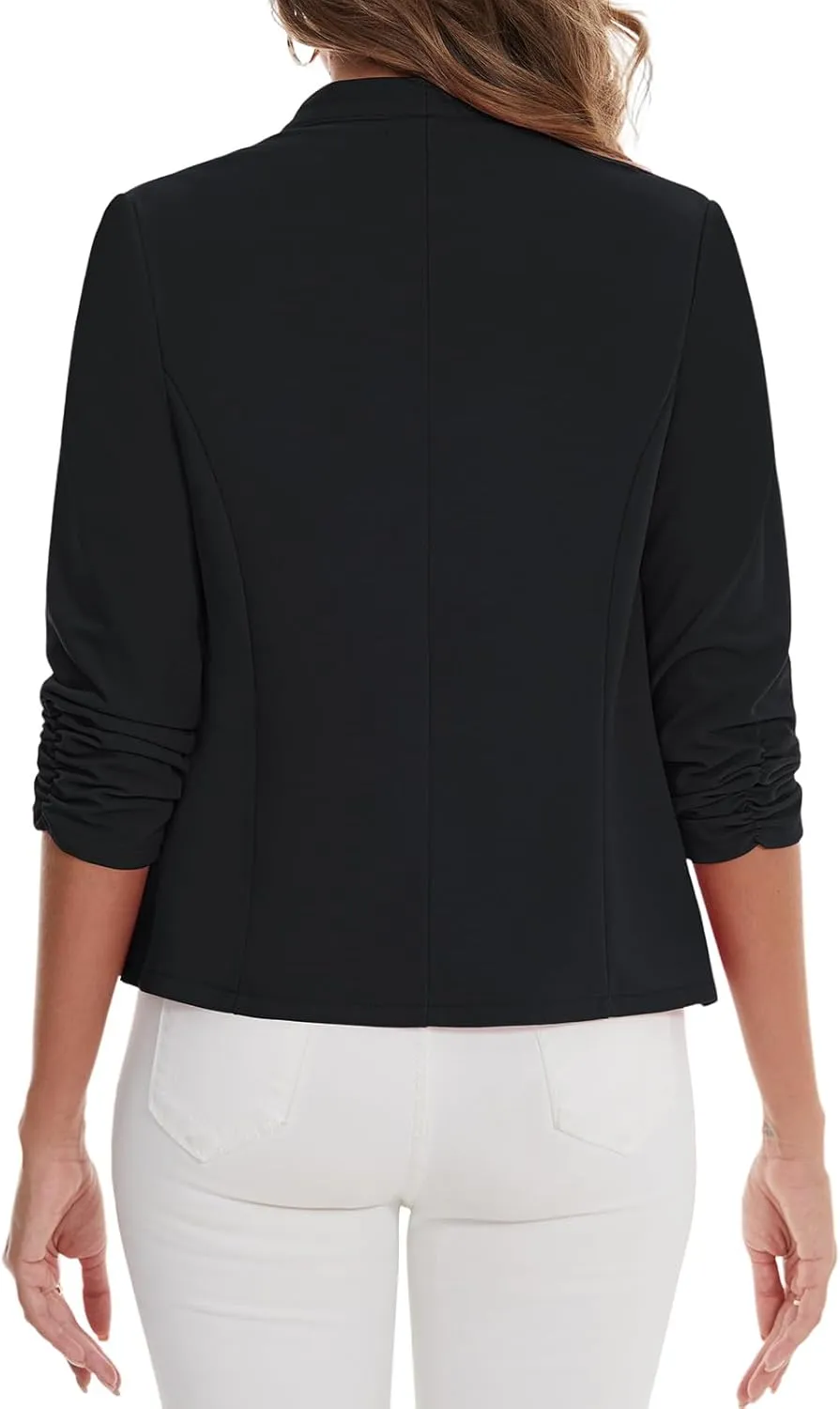 MINTLIMIT Women's Collarless Blazer Ruched 3/4 Sleeve Open Front Business Work Office Jacket Blazers