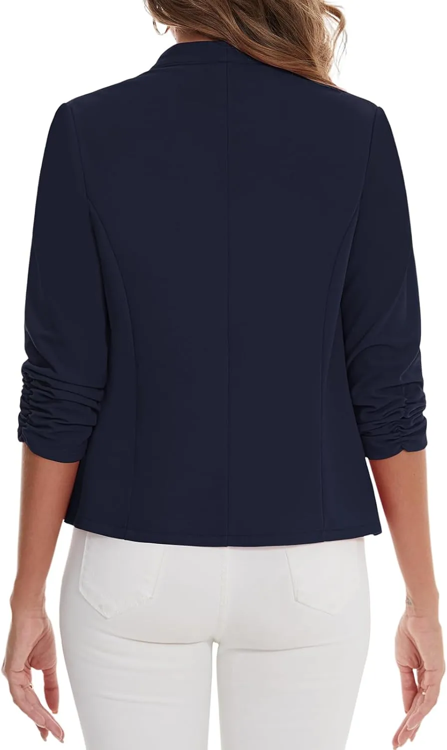 MINTLIMIT Women's Collarless Blazer Ruched 3/4 Sleeve Open Front Business Work Office Jacket Blazers