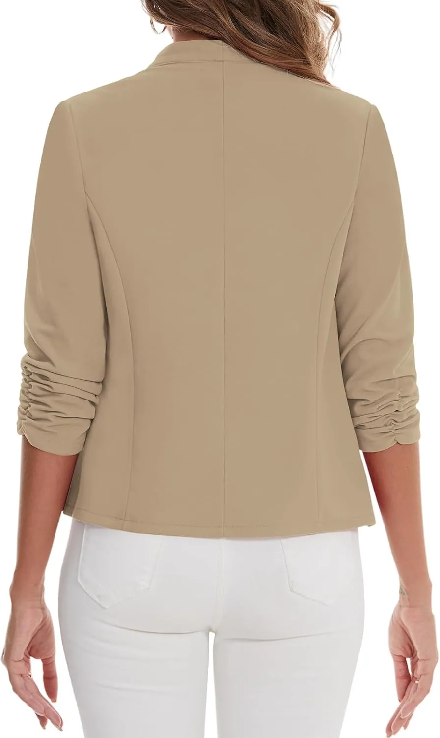 MINTLIMIT Women's Collarless Blazer Ruched 3/4 Sleeve Open Front Business Work Office Jacket Blazers