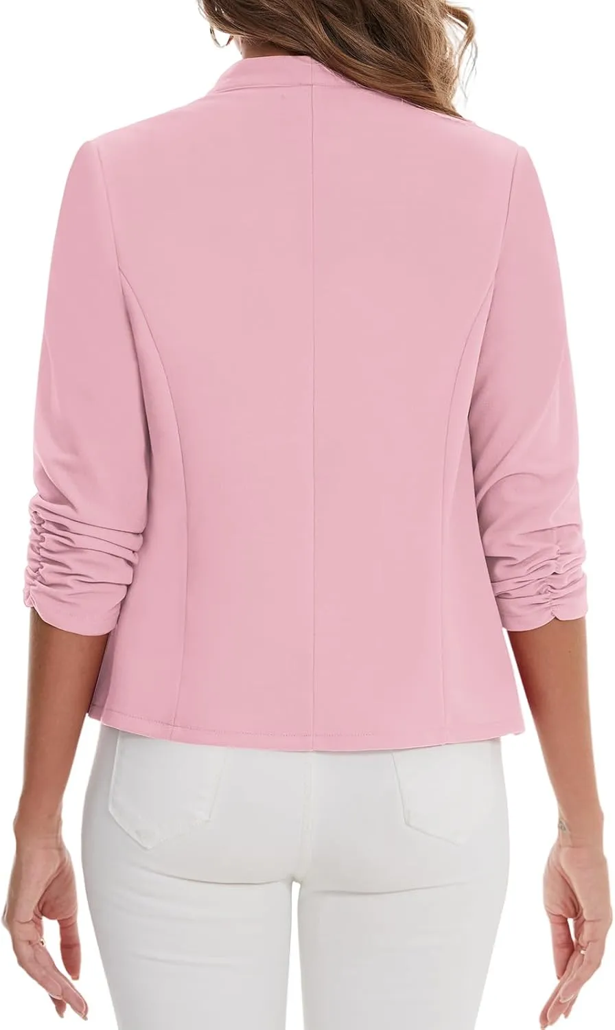 MINTLIMIT Women's Collarless Blazer Ruched 3/4 Sleeve Open Front Business Work Office Jacket Blazers