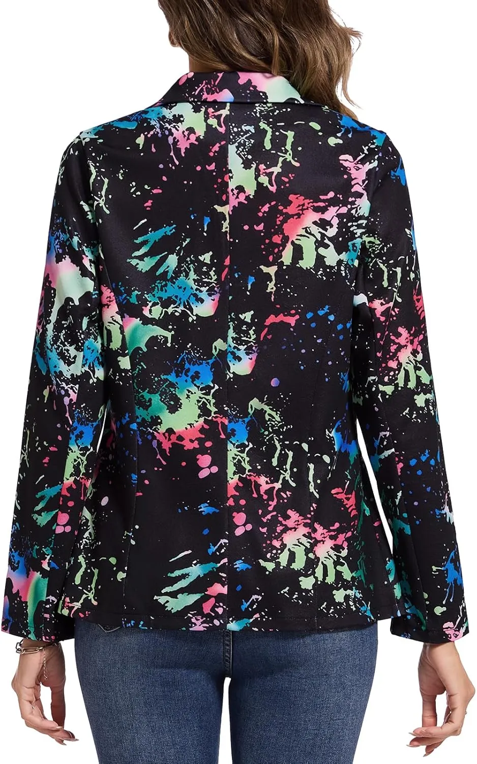 MINTLIMIT Women's Graphic Print Blazer Casual Long Sleeve Notch Lapel Button Open Front Colorful Jacket Blazers with Pockets