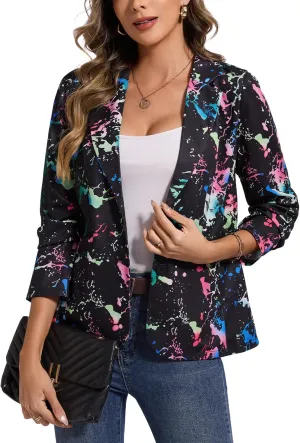 MINTLIMIT Women's Graphic Print Blazer Casual Long Sleeve Notch Lapel Button Open Front Colorful Jacket Blazers with Pockets