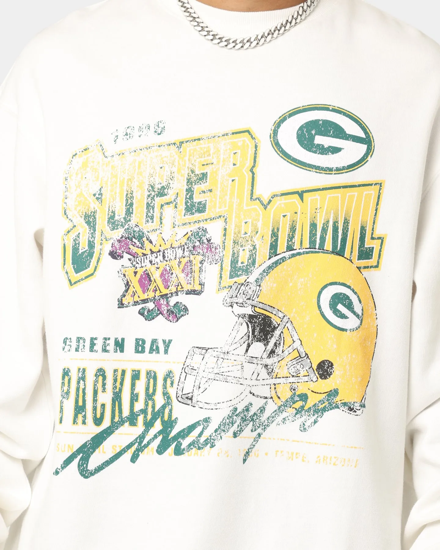 Mitchell & Ness Green Bay Packers Vintage Super Bowl Crewneck Vintage White
