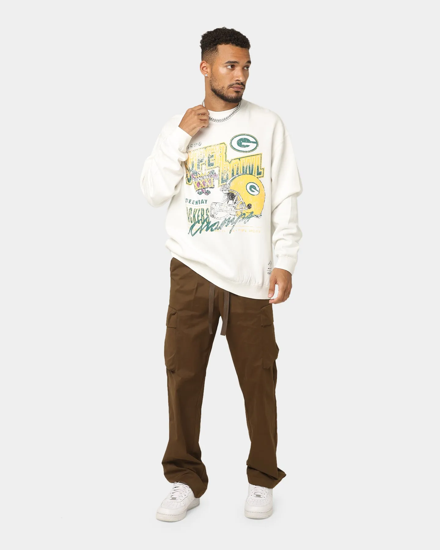 Mitchell & Ness Green Bay Packers Vintage Super Bowl Crewneck Vintage White