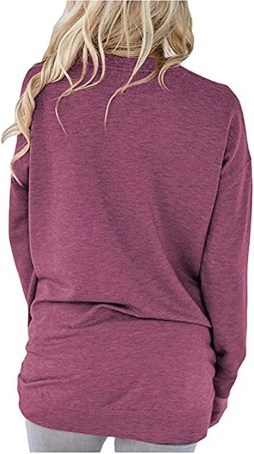 Muyise Womens Casual Long Sleeve Tunic Tops Solid Color Crew Neck Comfy Pullover Sweatshirts Loose Fit Blouses with Pockets